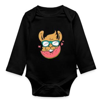 Lama isst Wassermelone - Baby Bio-Langarm-Body - Schwarz - Vorne