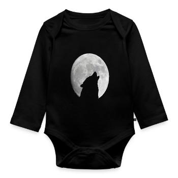 Wild Wolf Howling At The Full Moon - Organic Longsleeve Baby Bodysuit - black - Front