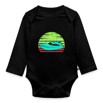 Bateau à moteur rétro - Body Bébé bio manches longues - noir - Devant