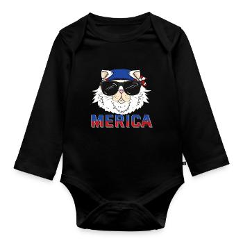 4. Juli Unabhängigkeitstag USA Merica Katze - Baby Bio-Langarm-Body - Schwarz - Vorne