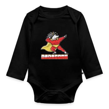 Fête des pères papa papa cadeau super licorne - Body Bébé bio manches longues - noir - Devant