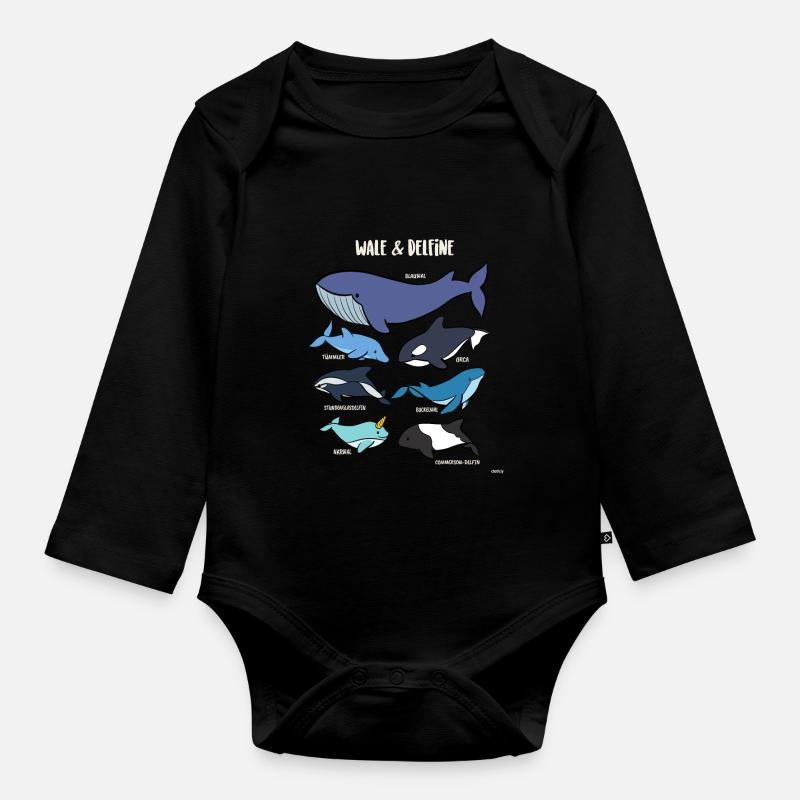 Wal Arten Delfine Orca Narwal - Baby Bio-Langarm-Body - Schwarz