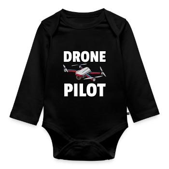 Drone pilote modèle avion vol voler cadeau - Body Bébé bio manches longues - noir - Devant