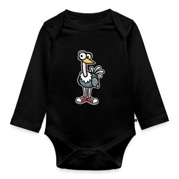 Ostrich - Organic Longsleeve Baby Bodysuit - black - Front