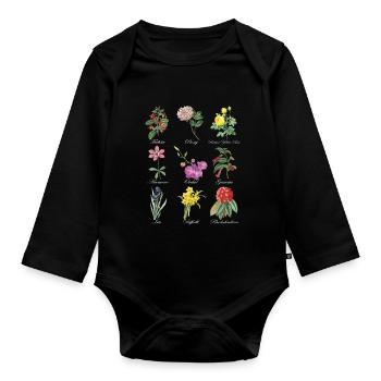 Vintage Botanical Floral Flower T-Shirt - Organic Longsleeve Baby Bodysuit - black - Front