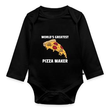 Pizza Pizzer Pizzeria Italien Salami Käse Geschenk - Baby Bio-Langarm-Body - Schwarz - Vorne