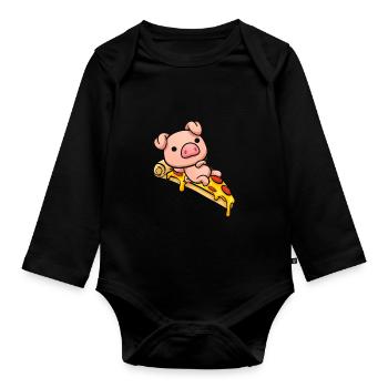 Schweineliegende Pizza Süßes Geschenk - Baby Bio-Langarm-Body - Schwarz - Vorne
