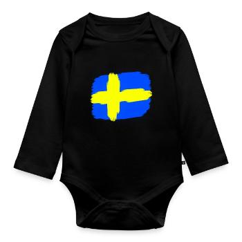 Schwedische Flagge Schweden Geschenkidee - Baby Bio-Langarm-Body - Schwarz - Vorne