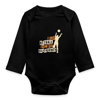 Netball Superkraft - Baby Bio-Langarm-Body - Schwarz - Vorne