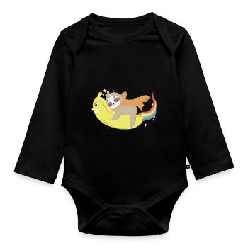 Faultier fliegt auf einer Banane - Baby Bio-Langarm-Body - Schwarz - Vorne