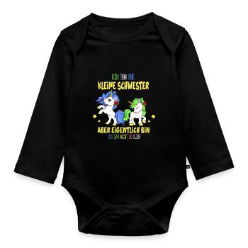 Kleine Schwester Nicht So Klein Mädchen Girl Mädel - Baby Bio-Langarm-Body - Schwarz - Vorne