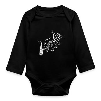 Vintage retro saxophone saxophone musique musiciens - Body Bébé bio manches longues - noir - Devant