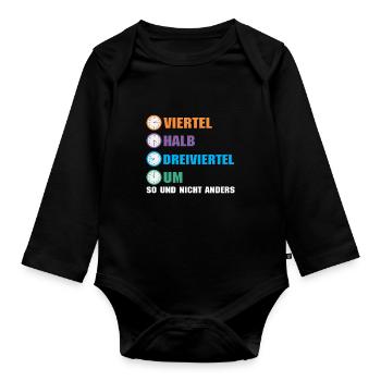Uhrzeiten in Ostdeutschland Ossi Uhr Viertel Halb - Baby Bio-Langarm-Body - Schwarz - Vorne