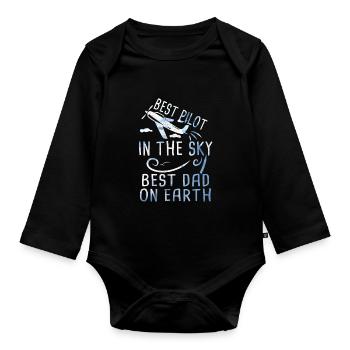 Pilot Papa Vatertag Geschenk Flugzeug Luftfahrt - Baby Bio-Langarm-Body - Schwarz - Vorne