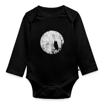 Moon with Owl in Forest, Night, Halloween Gift - Organic Longsleeve Baby Bodysuit - black - Front