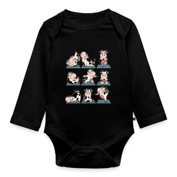 Lustige Kuh Kühe Kalb Yoga Gymnastik Geschenk - Baby Bio-Langarm-Body - Schwarz - Vorne