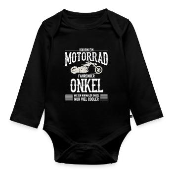 Ich Bin ein Motorrad Fahrender Onkel - Baby Bio-Langarm-Body - Schwarz - Vorne
