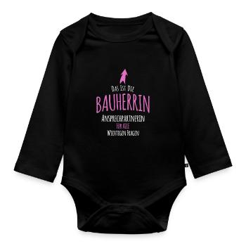 Bauherrin Bauherren Hausbau Geschenk Baustelle - Baby Bio-Langarm-Body - Schwarz - Vorne