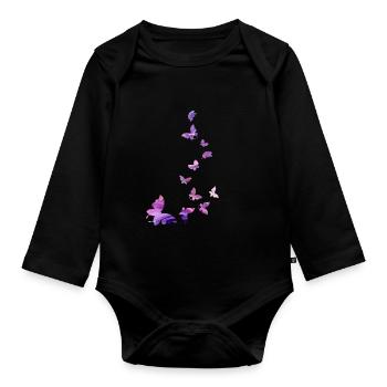 papillon essaim harmonie rose - Body Bébé bio manches longues - noir - Devant