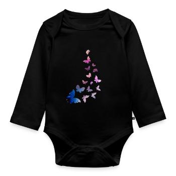 Butterfly swarm harmony blue pink - Organic Longsleeve Baby Bodysuit - black - Front