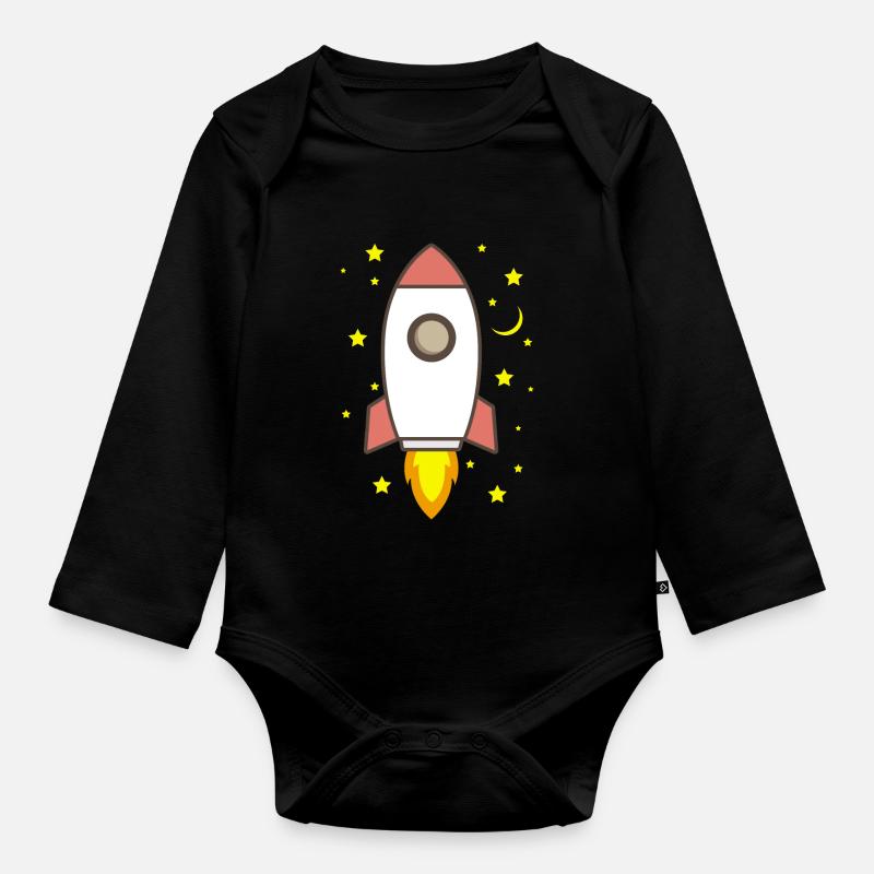 Rocket in the night - Organic Longsleeve Baby Bodysuit - black