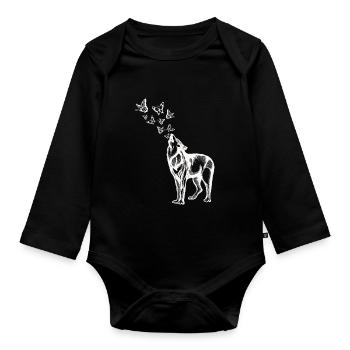 Wolf and butterflies - Organic Longsleeve Baby Bodysuit - black - Front