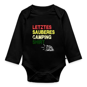 Letztes sauberes Camping Shirt - Baby Bio-Langarm-Body - Schwarz - Vorne