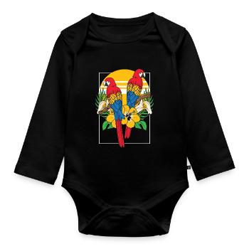 Tropic Tropical Parrot Bird Scarlet Macaw - Organic Longsleeve Baby Bodysuit - black - Front