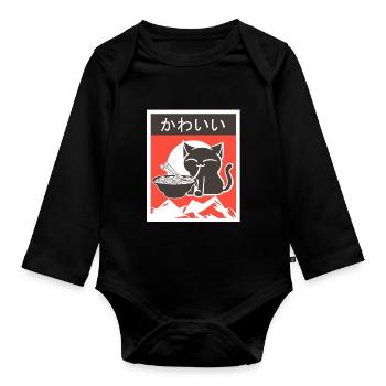 Kawaii Anime Manga chats Chats Ramen Cadeau - Body Bébé bio manches longues - noir - Devant