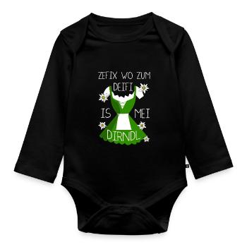 Zefix Wo Zum Deifi Is Mei Dirndl Spaß - Baby Bio-Langarm-Body - Schwarz - Vorne