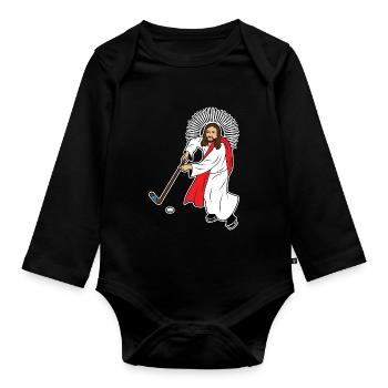 Jesus Christus Hockey Eishockey Team Sport Freak - Baby Bio-Langarm-Body - Schwarz - Vorne