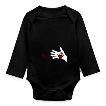 Father and Child Hands Heartbeat Gift - Organic Longsleeve Baby Bodysuit - black - Front
