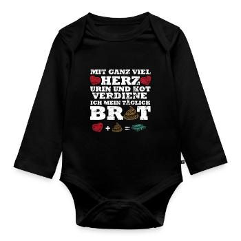 mit ganz viel Herz Urin und Kot verdiene - Baby Bio-Langarm-Body - Schwarz - Vorne