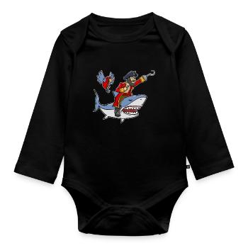 Pirate pirate shark shark parrot gift - Organic Longsleeve Baby Bodysuit - black - Front