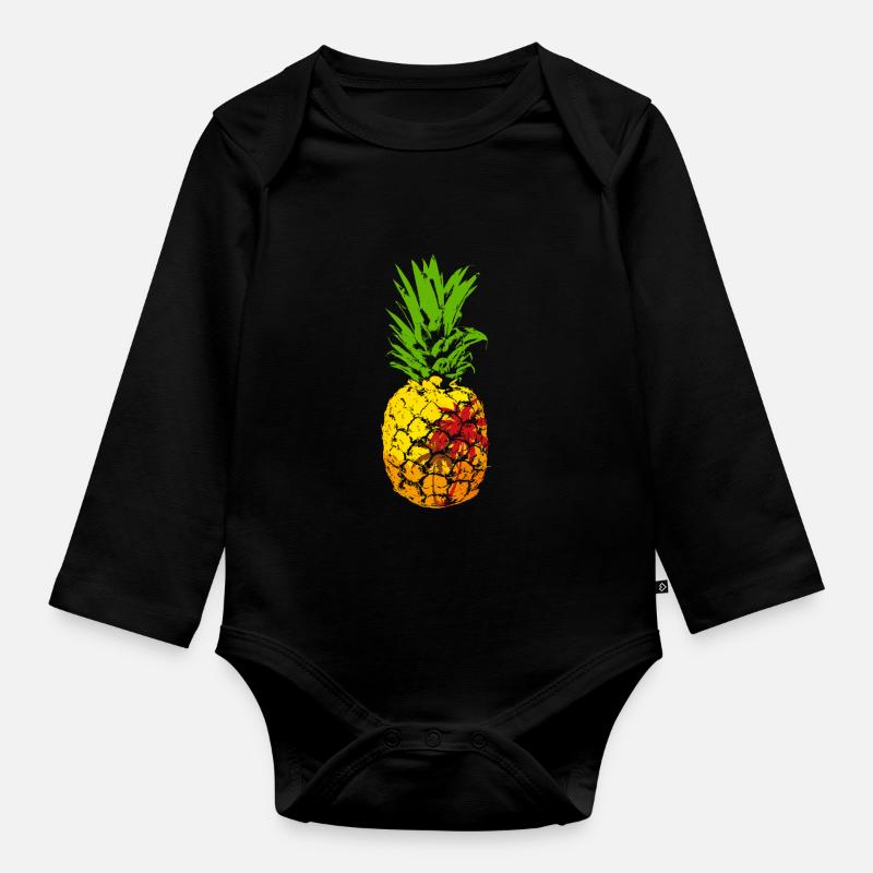 Pineapple Beach Pineapple - Organic Longsleeve Baby Bodysuit - black