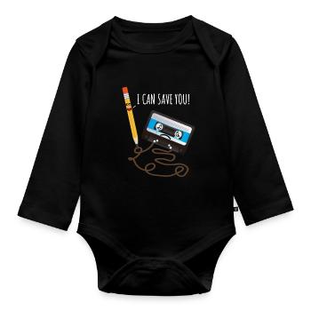 Kassette und Stift Retro Musik 90er Kostüm Lustig - Baby Bio-Langarm-Body - Schwarz - Vorne