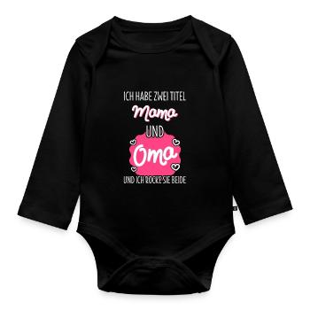Zwei Titel Mama Oma - Baby Bio-Langarm-Body - Schwarz - Vorne
