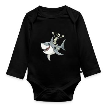 Squelette chevauchant le requin - Body Bébé bio manches longues - noir - Devant