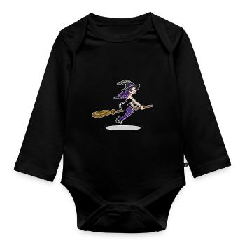 Hexe auf Besen - Baby Bio-Langarm-Body - Schwarz - Vorne