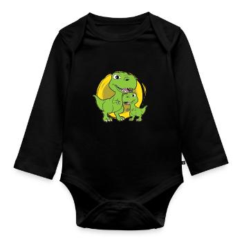 Großer Dino kleiner Dino Shirt - Baby Bio-Langarm-Body - Schwarz - Vorne