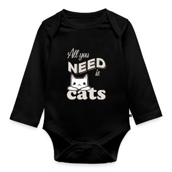 Chat-chat-tout ce dont vous avez besoin est des chats - chats - chemise - Body Bébé bio manches longues - noir - Devant