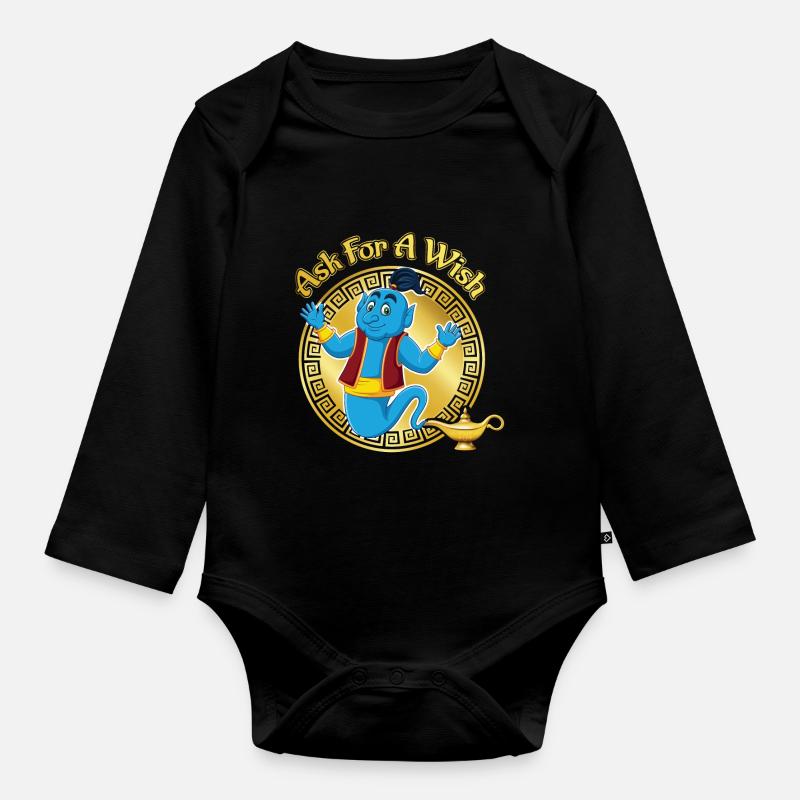Frage den Flaschengeist nach einem Wunsch - Organic Longsleeve Baby Bodysuit - black