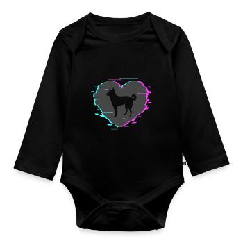 Canaan chien dans le coeur avec look rétro - Body Bébé bio manches longues - noir - Devant
