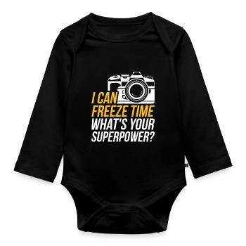 Awesome Photography Design Quote I Can Freeze Time - Baby Bio-Langarm-Body - Schwarz - Vorne