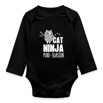 Cadeau d'amusement drôle de chat Ninja Purr Suasion Ninja - Body Bébé bio manches longues - noir - Devant