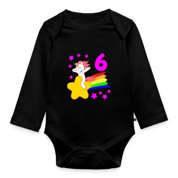 6th Birthday Girl 6 Sixth Bday Dabbendes Egg - Organic Longsleeve Baby Bodysuit - black - Front