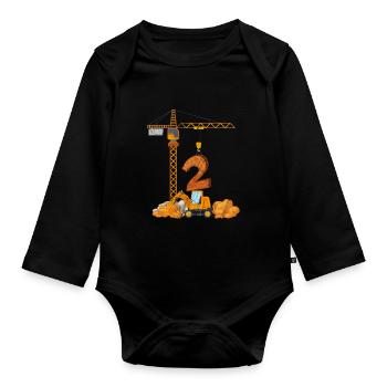 Excavator birthday present for the 2nd birthday - Organic Longsleeve Baby Bodysuit - black - Front