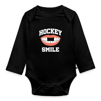 Hockey player hockey player tooth gap gift - Organic Longsleeve Baby Bodysuit - black - Front