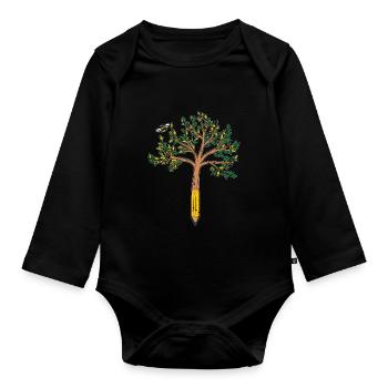 Crayon d'education nature environnement ecole prof - Body Bébé bio manches longues - noir - Devant