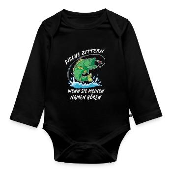 Lustiges Fischer Geschenk für Angler - Baby Bio-Langarm-Body - Schwarz - Vorne